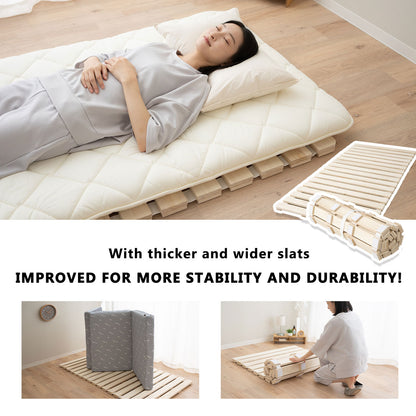 EMOOR Extra Thick Roll-Up Slatted Futon Bed Durable Roll-Up Bed (100 x 200 cm) for Japanese Floor Futon Mattress, Paulownia Wood Floor Unvarnished Natural Sleep Bedding Guest Tatami Mat