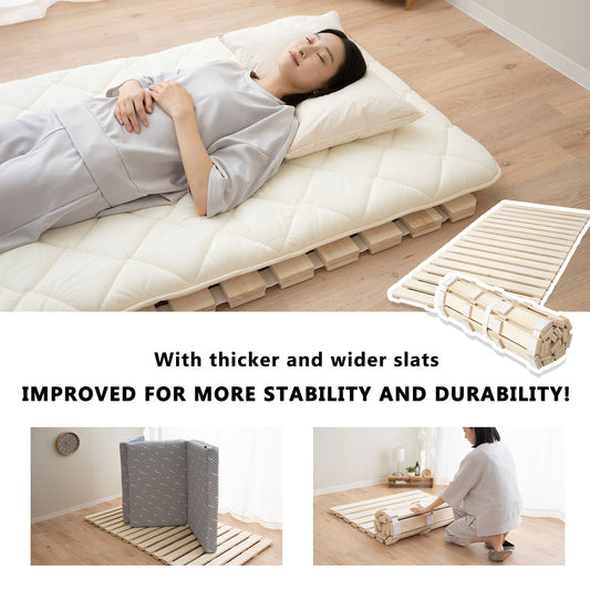 EMOOR Extra Thick Roll-Up Slatted Futon Bed Durable Roll-Up Bed (100 x 200 cm) for Japanese Floor Futon Mattress, Paulownia Wood Floor Unvarnished Natural Sleep Bedding Guest Tatami Mat