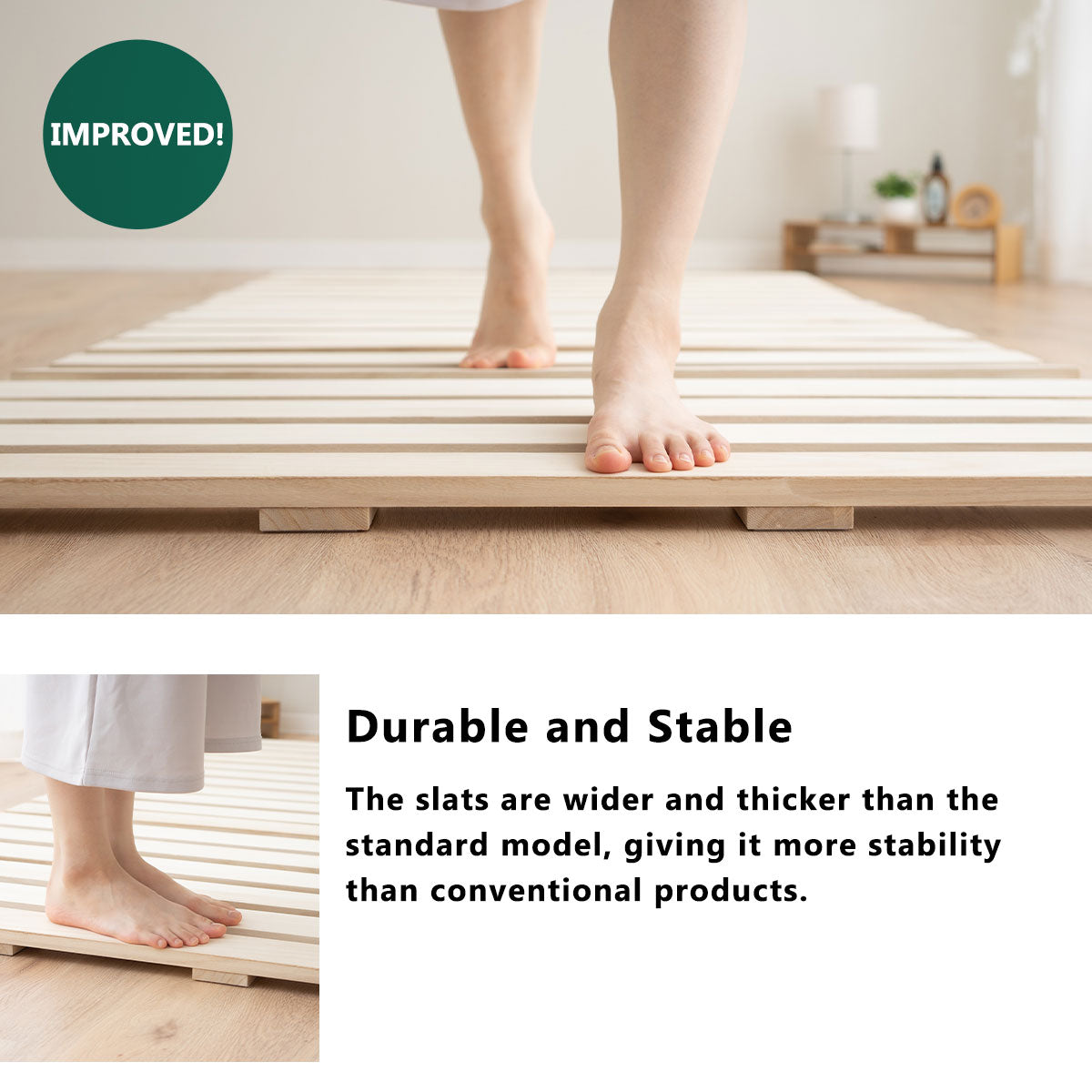 EMOOR Extra Thick Roll-Up Slatted Futon Bed Durable Roll-Up Bed (100 x 200 cm) for Japanese Floor Futon Mattress, Paulownia Wood Floor Unvarnished Natural Sleep Bedding Guest Tatami Mat