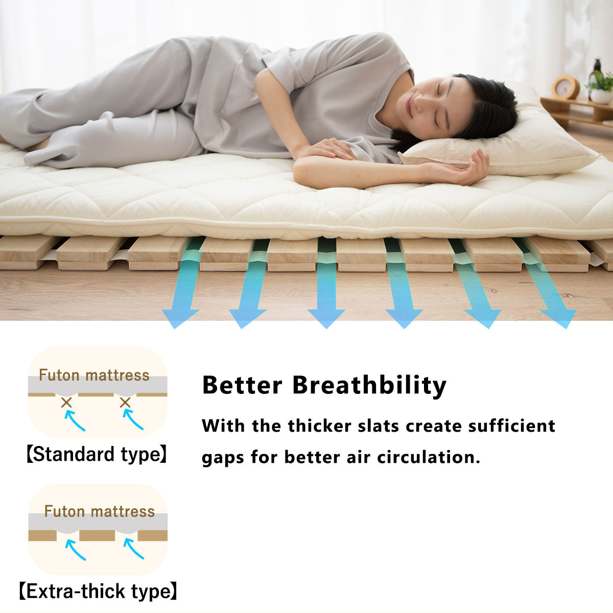 EMOOR Extra Thick Roll-Up Slatted Futon Bed Durable Roll-Up Bed (100 x 200 cm) for Japanese Floor Futon Mattress, Paulownia Wood Floor Unvarnished Natural Sleep Bedding Guest Tatami Mat