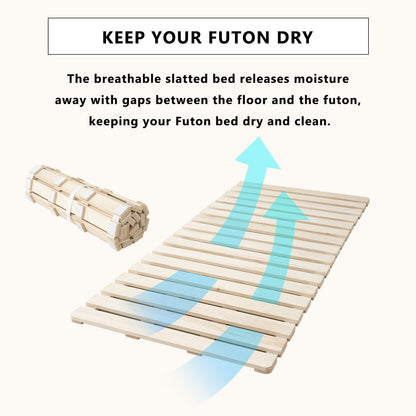 EMOOR Extra Thick Roll-Up Slatted Futon Bed Durable Roll-Up Bed (100 x 200 cm) for Japanese Floor Futon Mattress, Paulownia Wood Floor Unvarnished Natural Sleep Bedding Guest Tatami Mat