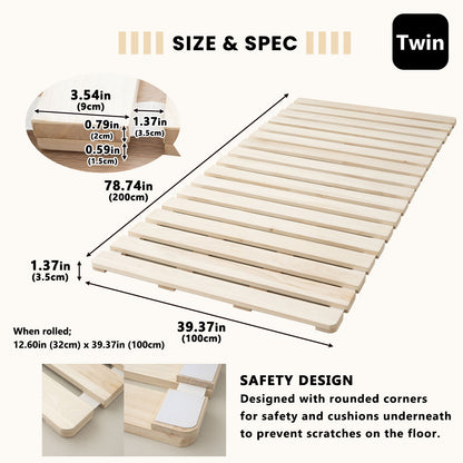 EMOOR Extra Thick Roll-Up Slatted Futon Bed Durable Roll-Up Bed (100 x 200 cm) for Japanese Floor Futon Mattress, Paulownia Wood Floor Unvarnished Natural Sleep Bedding Guest Tatami Mat