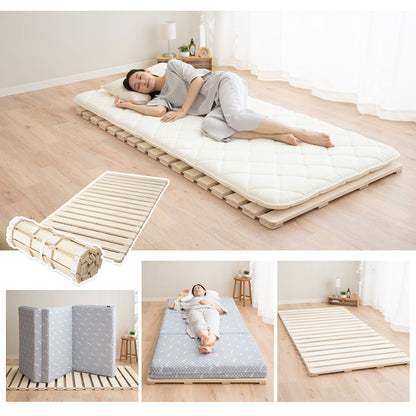 EMOOR Extra Thick Roll-Up Slatted Futon Bed Durable Roll-Up Bed (100 x 200 cm) for Japanese Floor Futon Mattress, Paulownia Wood Floor Unvarnished Natural Sleep Bedding Guest Tatami Mat
