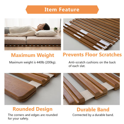 EMOOR Rollable Slatted Mattress Base OSMOS Made of Solid Paulownia Wood Brown, Tatami Futon Bed Pallet Bed