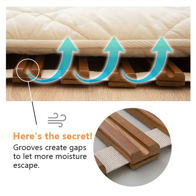 EMOOR Rollable Slatted Mattress Base OSMOS Made of Solid Paulownia Wood Brown, Tatami Futon Bed Pallet Bed