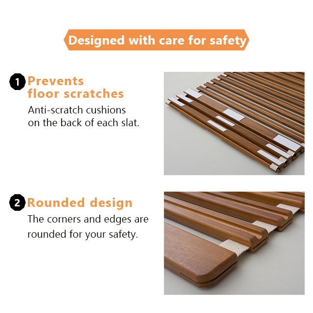 EMOOR Rollable Slatted Mattress Base OSMOS Made of Solid Paulownia Wood Brown, Tatami Futon Bed Pallet Bed