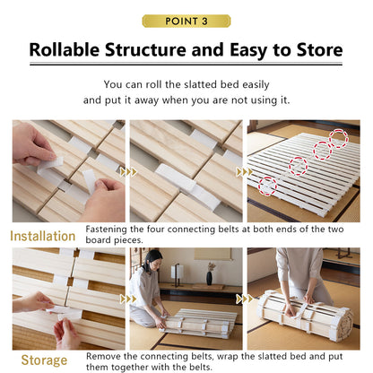 EMOOR Rolllatten Futonbett Franco-ROLL für Japanische Boden-Futon-Matratze, Holz Paulownia Boden Unlackiert Natürlich Schlafbettwäsche Gäste Tatami-Matte