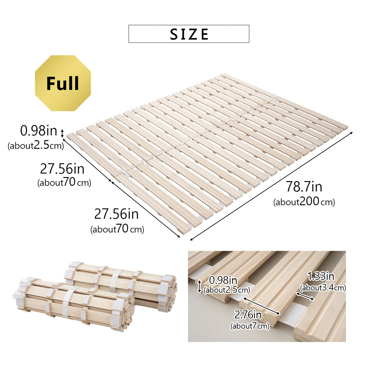EMOOR Rolllatten Futonbett Franco-ROLL für Japanische Boden-Futon-Matratze, Holz Paulownia Boden Unlackiert Natürlich Schlafbettwäsche Gäste Tatami-Matte