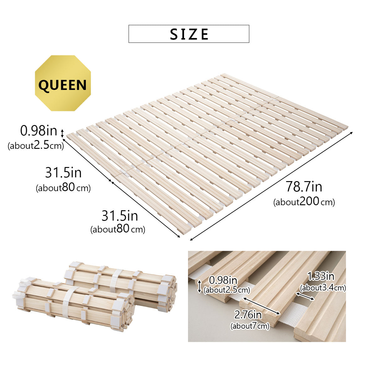 EMOOR Rolllatten Futonbett Franco-ROLL für Japanische Boden-Futon-Matratze, Holz Paulownia Boden Unlackiert Natürlich Schlafbettwäsche Gäste Tatami-Matte