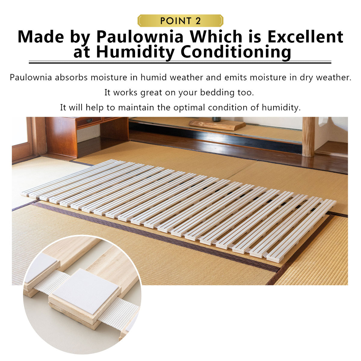 EMOOR Rolllatten Futonbett Franco-ROLL für Japanische Boden-Futon-Matratze, Holz Paulownia Boden Unlackiert Natürlich Schlafbettwäsche Gäste Tatami-Matte