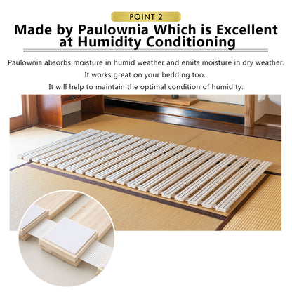 EMOOR Rolllatten Futonbett Franco-ROLL für Japanische Boden-Futon-Matratze, Holz Paulownia Boden Unlackiert Natürlich Schlafbettwäsche Gäste Tatami-Matte