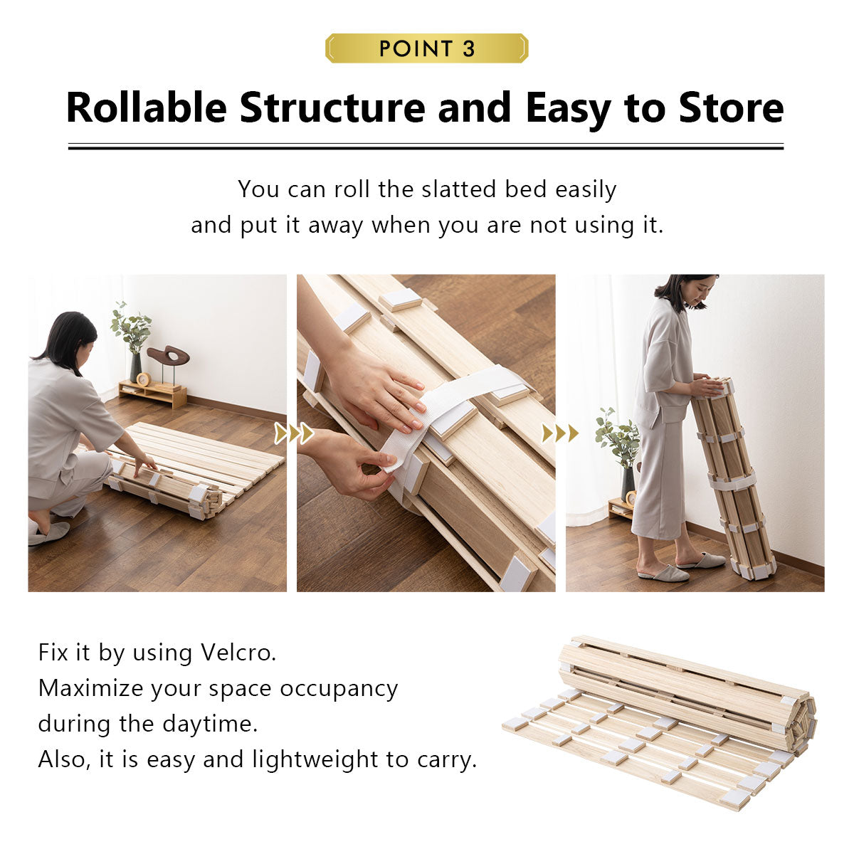 EMOOR Rolllatten Futonbett Franco-ROLL für Japanische Boden-Futon-Matratze, Holz Paulownia Boden Unlackiert Natürlich Schlafbettwäsche Gäste Tatami-Matte