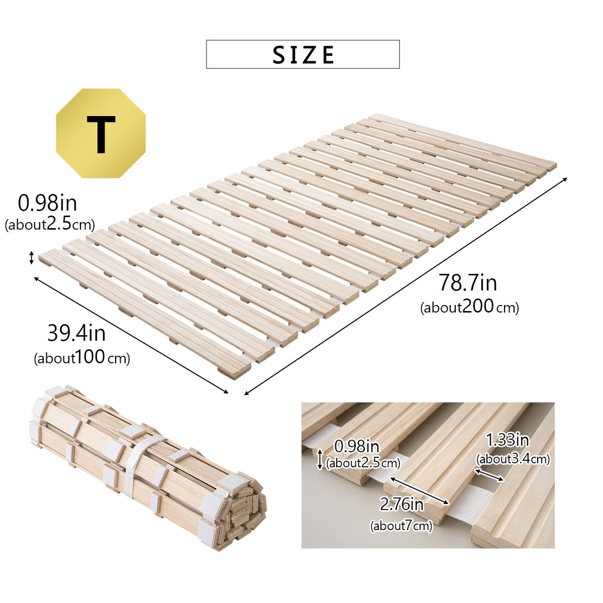EMOOR Rolllatten Futonbett Franco-ROLL für Japanische Boden-Futon-Matratze, Holz Paulownia Boden Unlackiert Natürlich Schlafbettwäsche Gäste Tatami-Matte