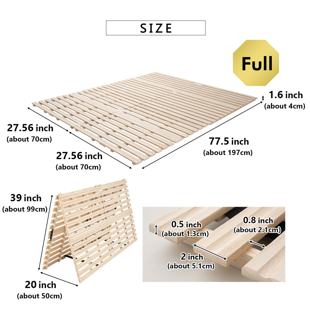 EMOOR Rolllatten Futonbett Franco-ROLL für Japanische Boden-Futon-Matratze, Holz Paulownia Boden Unlackiert Natürlich Schlafbettwäsche Gäste Tatami-Matte