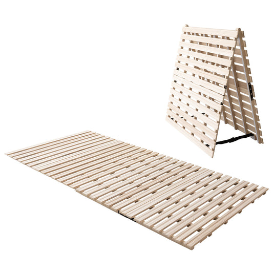 EMOOR Franco-ROLL Futon Bed with Slatted Base for Japanese Floor Futon Mattress, Paulownia Wood Floor, Unvarnished, Natural, Bedding, Guest Room, Tatami Mat